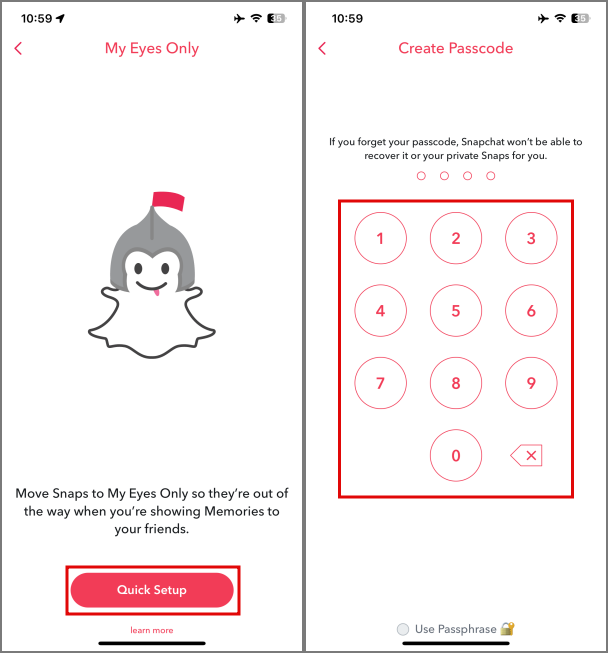Создание пароля только для моих глаз в Snapchat