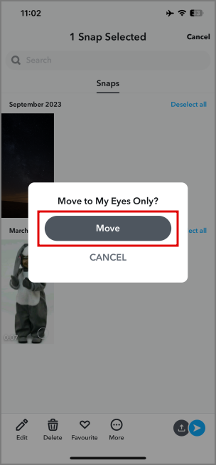 Подтверждение перехода на «Только мои глаза» в Snapchat