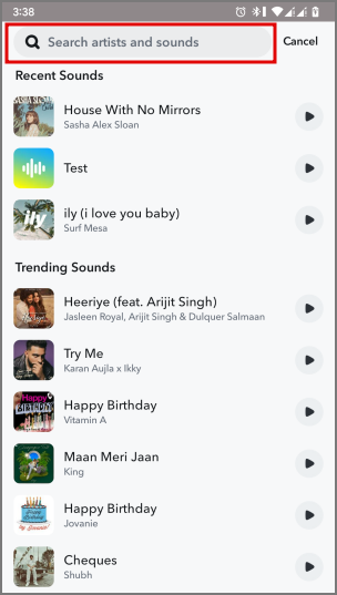 Поиск звуков в Snapchat