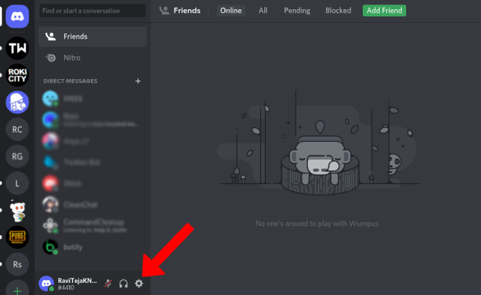 Открытие настроек Discord