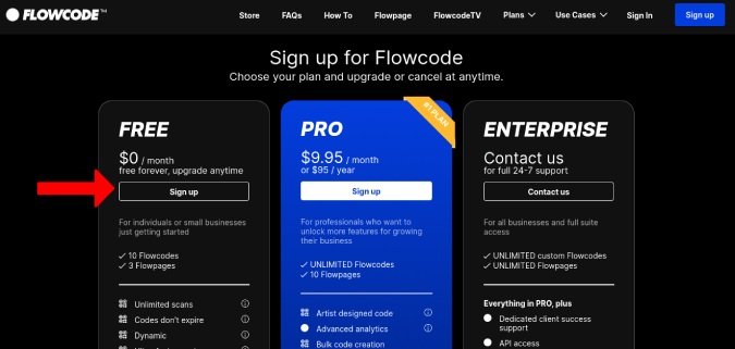 Открытие бесплатного аккаунта Flowcode