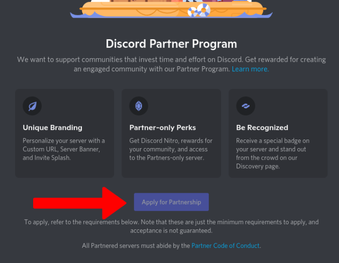 Подача заявки на партнерство в партнерской программе Discord