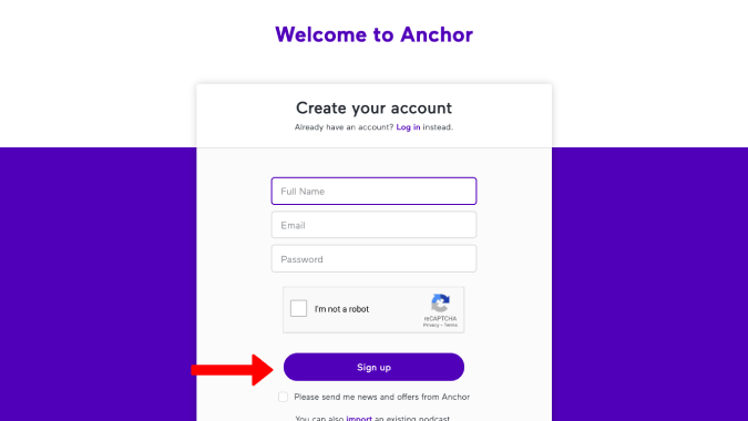 Создание учетной записи в Anchor