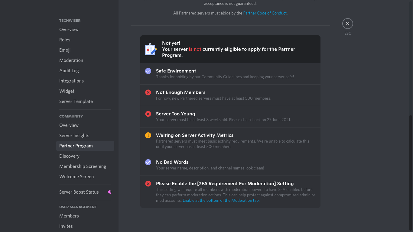 Требования партнерской программы Discord