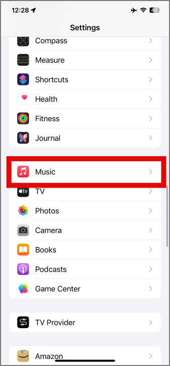 доступ к настройкам Apple Music на iPhone