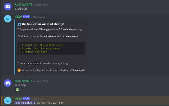 Музыкальная викторина в Discord с использованием MEE6