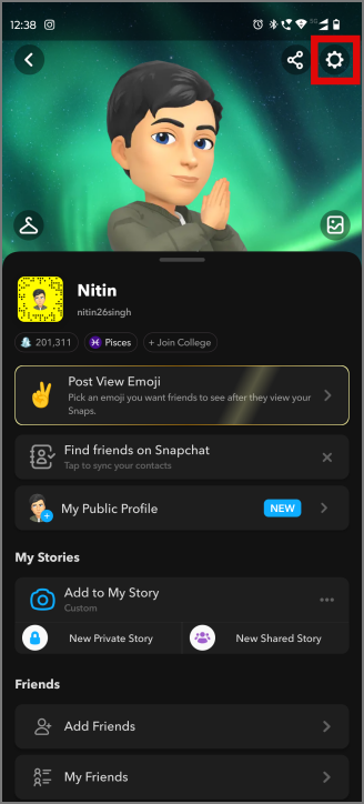 страница профиля в Snapchat