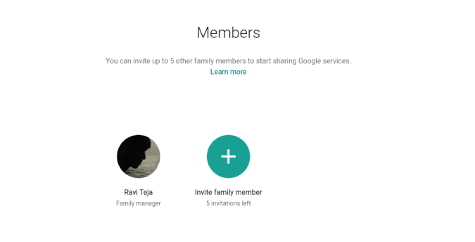 Приглашение членов семьи в Google