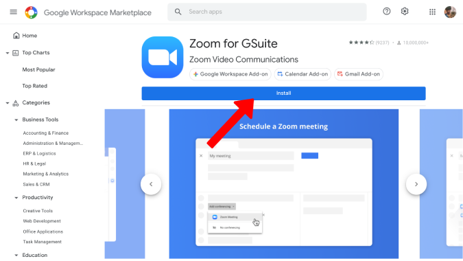 Установите дополнение Zoom для G Suite.