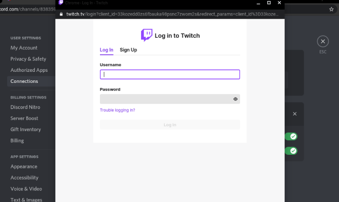 Вход в Twitch из Discord