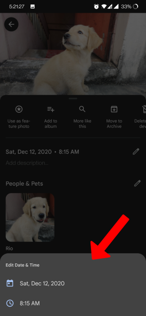 Изменение даты и времени в Google Фото на Android и iOS