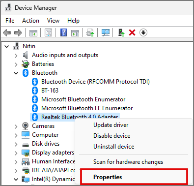 Bluetooth-адаптер в диспетчере устройств Windows