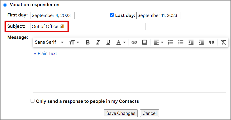Тема для автоответчика в Gmail на рабочем столе