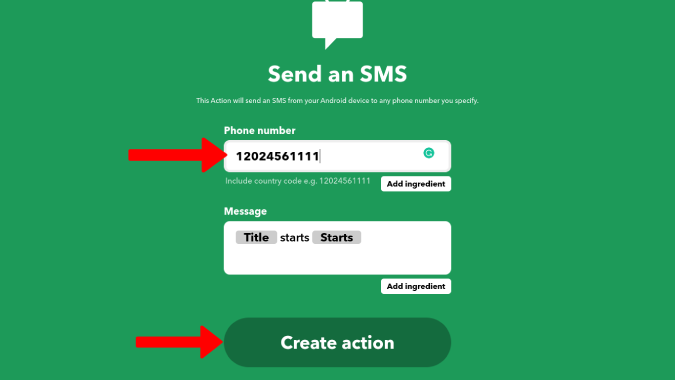 Отправить SMS от IFTTT