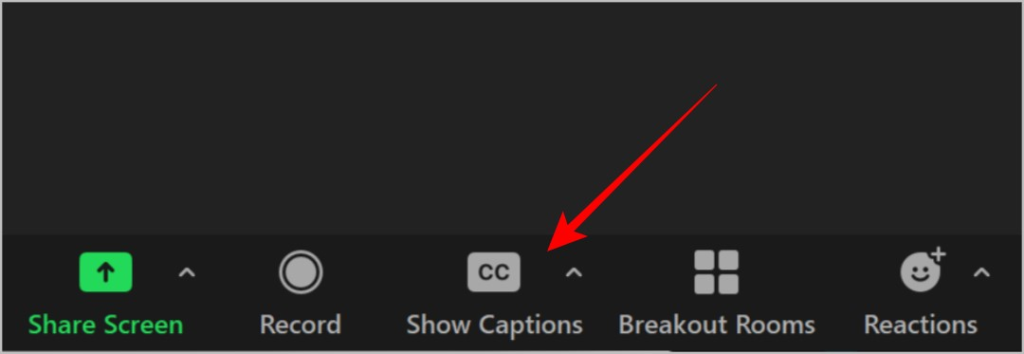 кнопка «показать субтитры» в приложении Zoom для рабочего стола