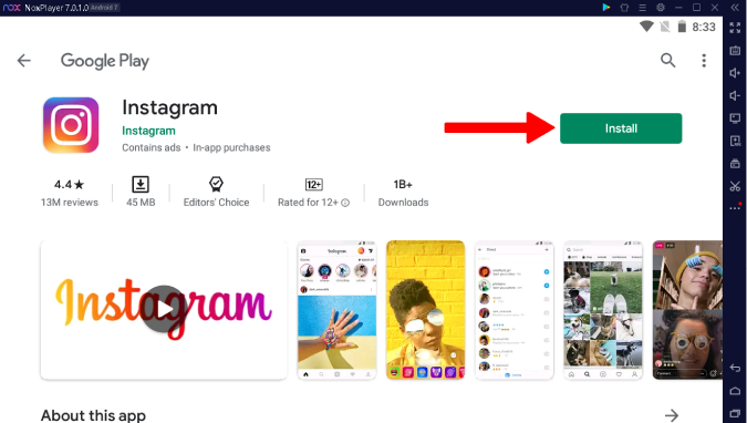 Установка Instagram на эмулятор Android