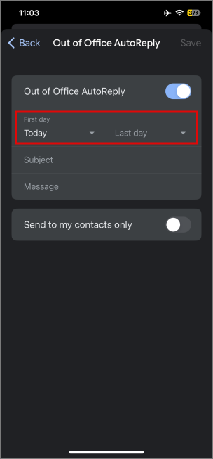 первый день в приложении Gmail на iPhone