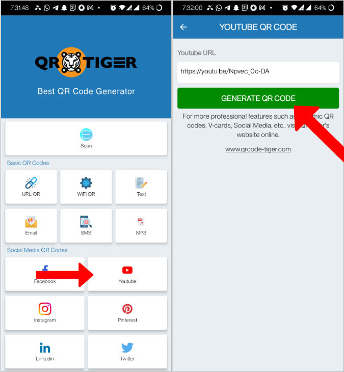 Создание QR-кода для видео на YouTube с помощью приложения QR Tiger