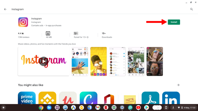 Установка Instagram на Chromebook