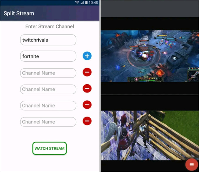 Android-приложение Split Stream для потоковой передачи нескольких потоков Twitch