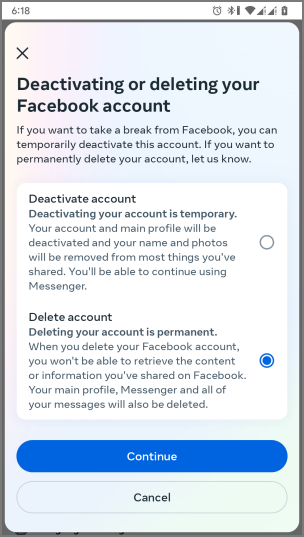 удалить аккаунт Facebook
