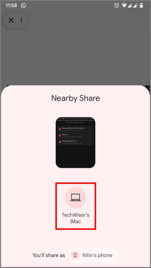 обмен файлом с Android на Mac через Nearby Share