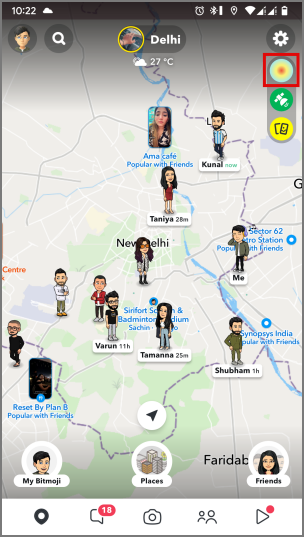 доступ к зоне горячей точки в Snap Map в Snapchat