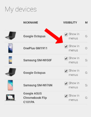 Включение видимости устройства в настройках Google Play