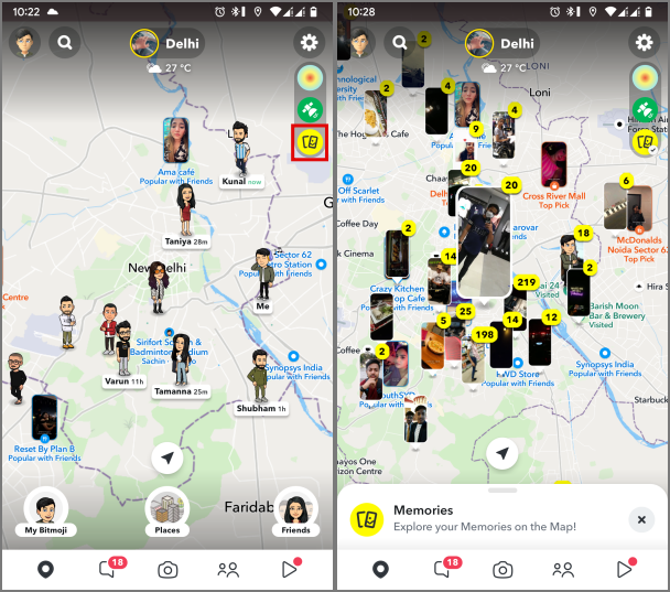 доступ к карте памяти в Snap Map в Snapchat