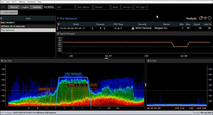 Окна анализатора Wi-Fi inSSIDer