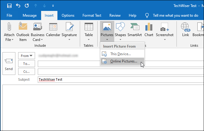 вставить онлайн-картинку в Outlook