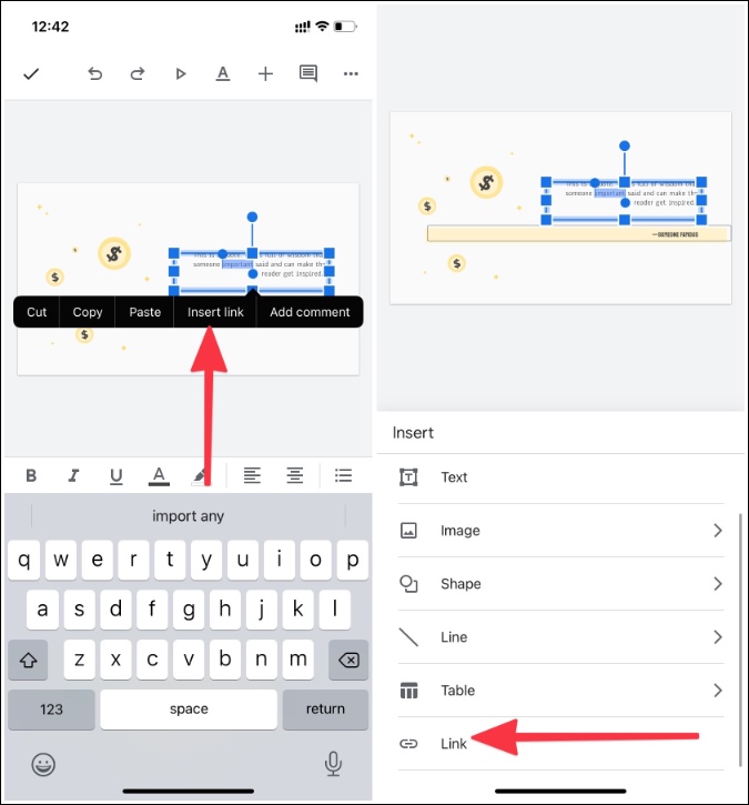 добавить видео в текст на мобильных устройствах Google Slides