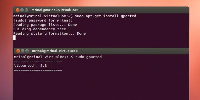 установить и открыть gparted в Linux