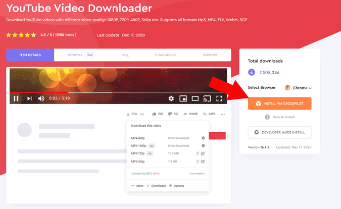 Установка YouTube Video Downloader через Crosspilot