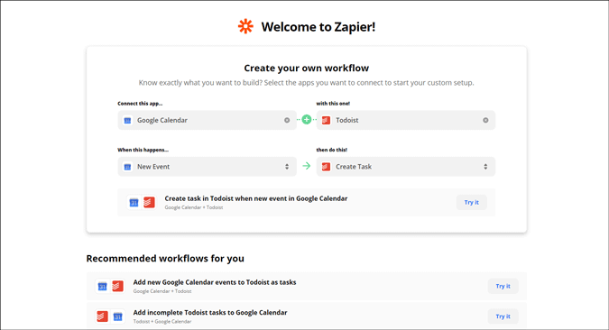 создать триггер и действие в zapier