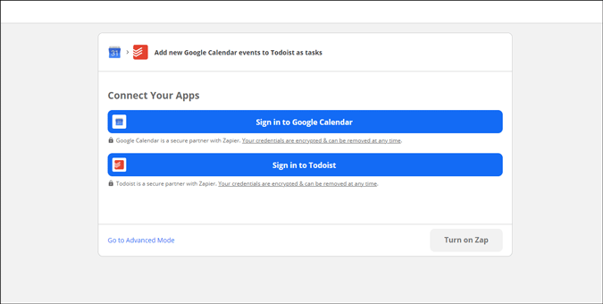 подключить todoist и календарь Google к zapier