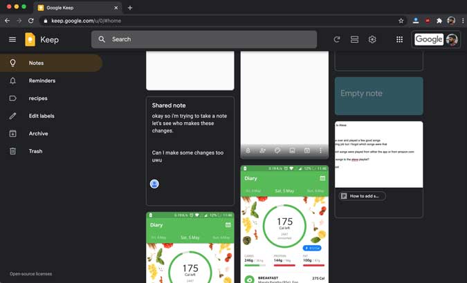 Google Keep для Интернета