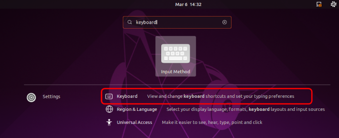 Keyboard-shortcuts-open-in-gnome-search — пользовательские сочетания клавиш в Ubuntu