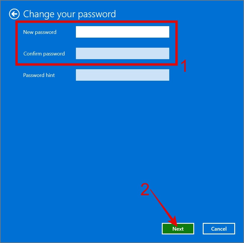 оставьте поля «Новый пароль» и «Подтверждение пароля» пустыми.