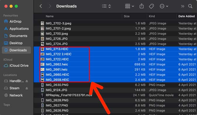 выбрать все изображения Heic на Mac