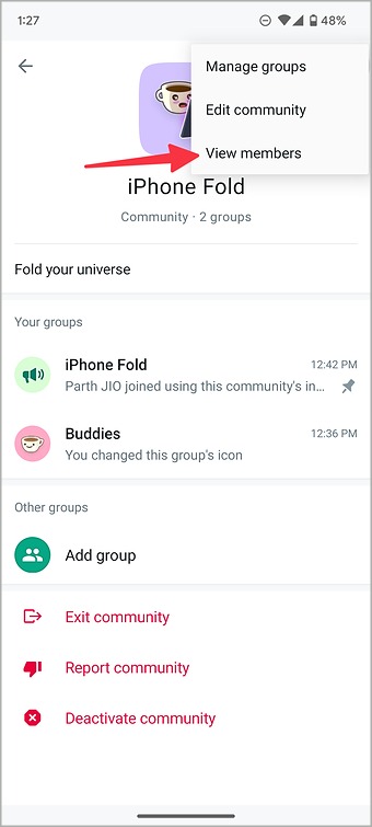просмотреть участников сообщества в WhatsApp Android