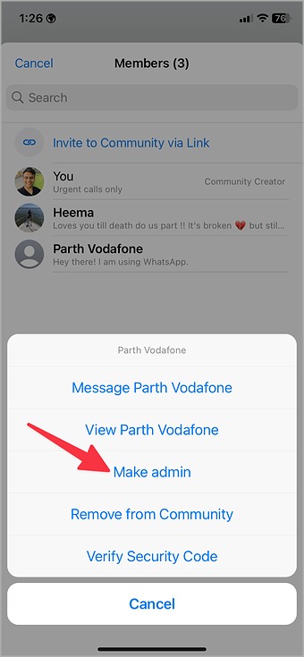 сделать администратором сообщества WhatsApp для iPhone