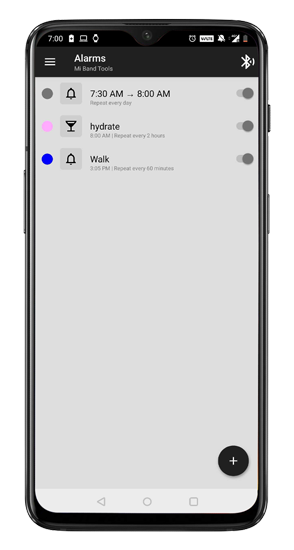 настроить будильники, напоминание о гидратации, напоминание о прогулке в приложении mi Tools