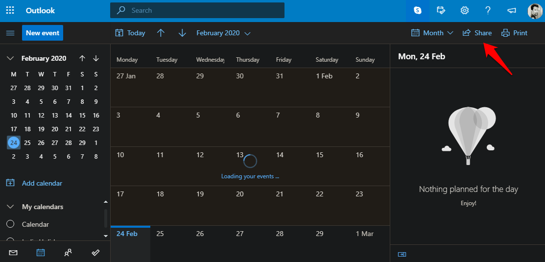 общий доступ к календарю в Outlook