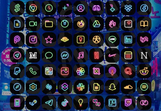 неоновый пакет - пакет значков ios 14 для iphone