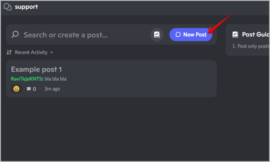 Создание нового поста на форуме канала Discord