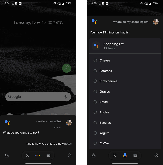 Заметки и списки покупок в Google Assistant
