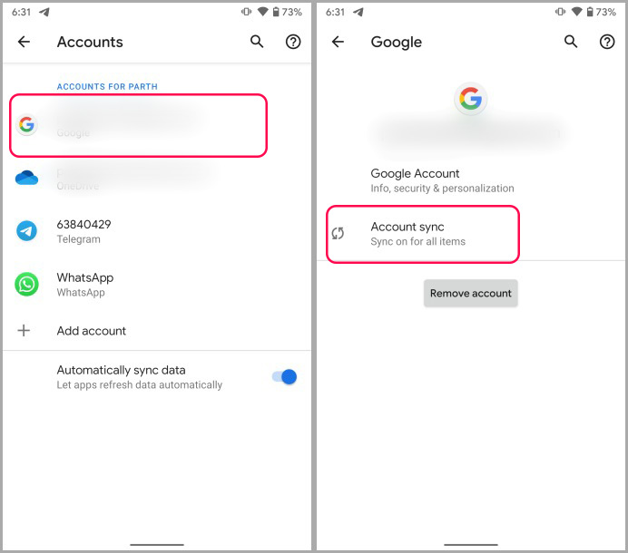 учетная запись Gmail в настройках учетной записи Google Android