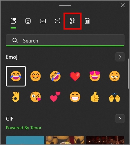 открыть панель Emojis