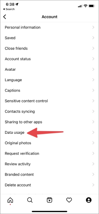 зайти в меню использования данных в инстаграме